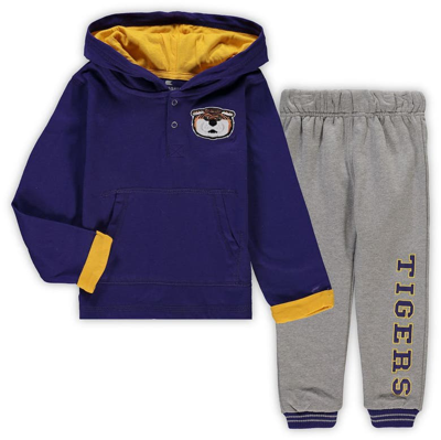 Colosseum Kids' Toddler  Purple/heathered Gray Lsu Tigers Poppies Hoodie And Sweatpants Set