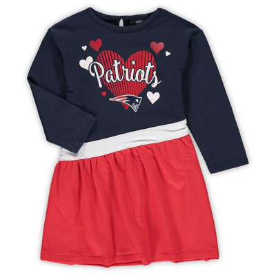 Outerstuff Babies' Girls Infant Navy New England Patriots All Hearts Jersey Long Sleeve Dress