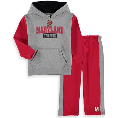 Colosseum Kids' Toddler  Heathered Gray/red Maryland Terrapins Back To School Fleece Hoodie And Pant Set In Heather Gray