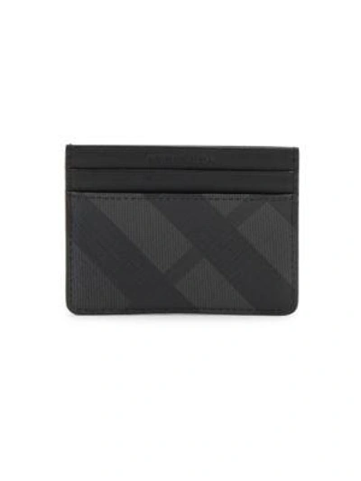 Burberry Sandon Plaid Card Case In Charcoal/black