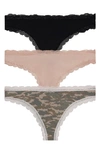 Honeydew Intimates Aiden 3-pack Thongs In Black/nude/camo