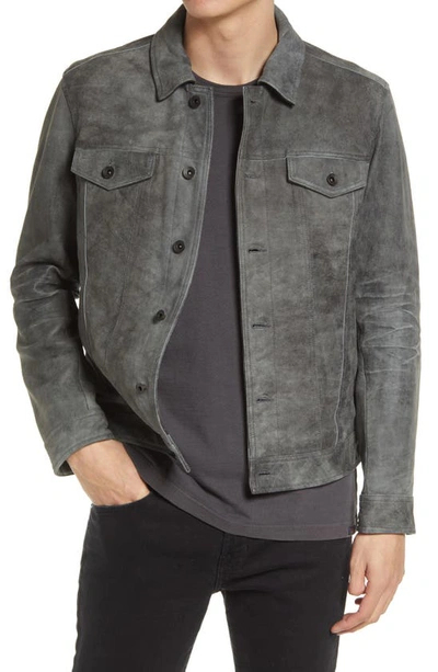 John Varvatos Andrew Slim Fit Leather Trucker Jacket In Seal Grey