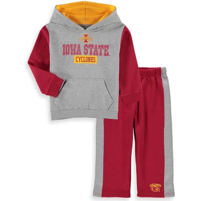 Colosseum Kids' Toddler  Heathered Gray/cardinal Iowa State Cyclones Back To School Fleece Hoodie And Pant In Heather Gray