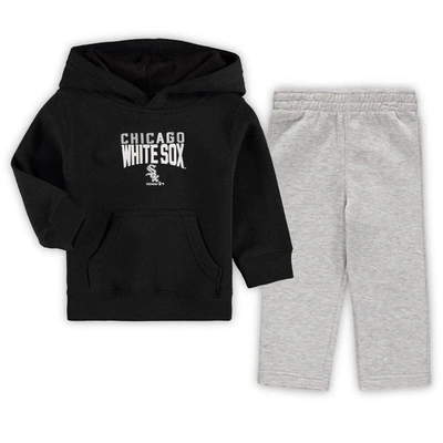 Outerstuff Babies' Infant Boys And Girls Black, Heathered Gray Chicago White Sox Fan Flare Fleece Hoodie And Pants Set In Black,heathered Gray