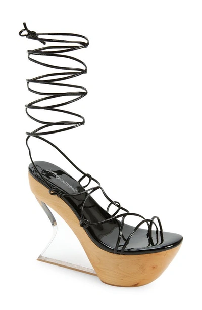 Jeffrey Campbell Droid Ankle Tie Platform Wedge Sandal In Black Patent