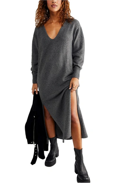 Free People Willow Long Sleeve Sweater Dress In Charcoal Heather