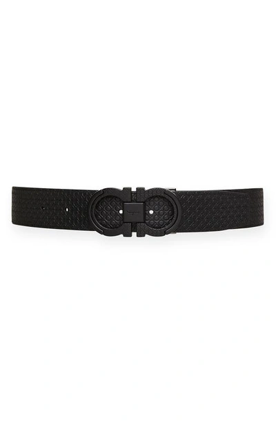 Ferragamo Reversible Double Gancio Leather Belt In Black