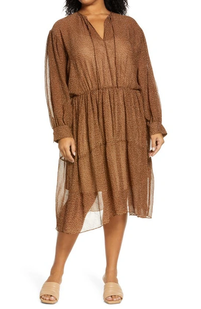 Vince Starry Dot Shirred Long Sleeve Dress In Verona