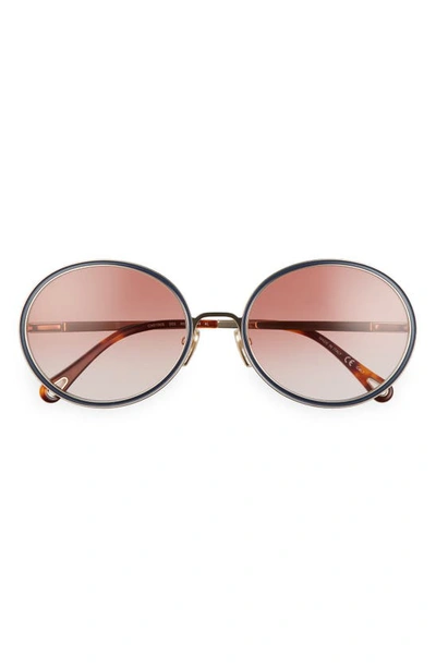 Chloé 60mm Gradient Round Sunglasses In Gold/ Slate