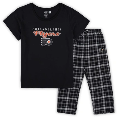 Concepts Sport Women's  Black Philadelphia Flyers Plus Size Lodge T-shirt And Pants Sleep Set