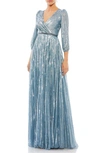 Mac Duggal Sequin Surplice A-line Gown In Slate Blue