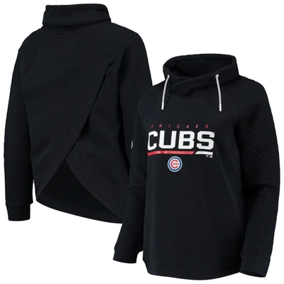 Levelwear Black Chicago Cubs Vega Funnel Neck Raglan Pullover Sweatshirt