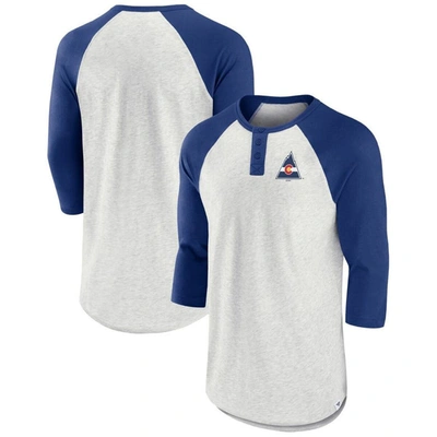 Fanatics Branded Ash/blue Co Rockies True Classics Better Believe Raglan Henley 3/4-sleeve T-shirt In Ash,blue