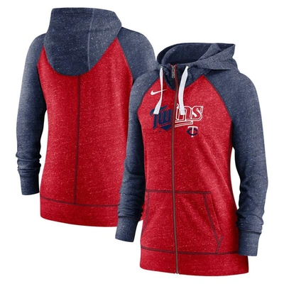 Nike Heather Red/heather Navy Minnesota Twins Split Wordmark Gym Vintage Raglan Lightweight Full-zip In Heathered Red,heathered Navy