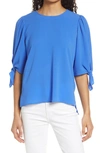 Cece Tie Sleeve High-low Blouse In Blue