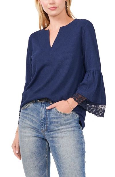 Vince Camuto Tiered Lace Ruffle Sleeve Top In Classic Navy