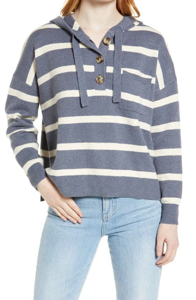 Madewell Olney Stripe Henley Hoodie Sweater In Indigo