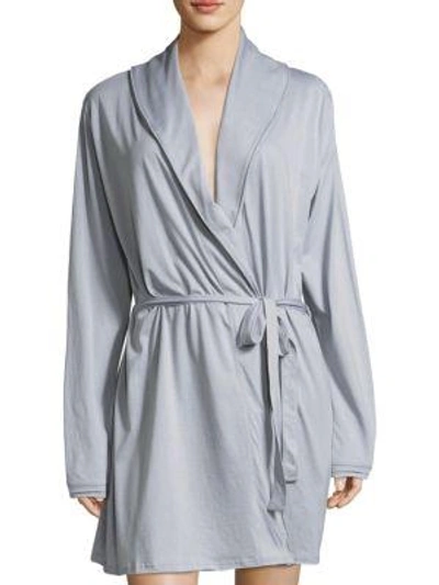 Skin Double Layer Wrap Cotton Robe In Steel Blue