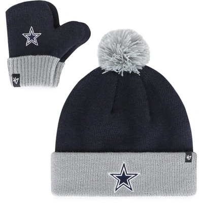47 Brand Babies' Infant '47 Navy Dallas Cowboys Bam Bam Cuffed Knit Hat With Pom & Mittens Set