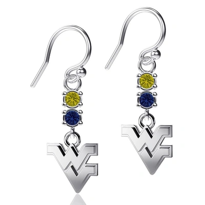 Dayna Designs West Virginia Mountaineers Dangle Crystal Earrings In Silver