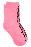Comme Des Garçons Logo Crew Socks In Neon Pink