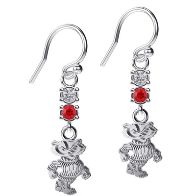 Dayna Designs Women's  Wisconsin Badgers Silver-tone Dangle Crystal Earrings