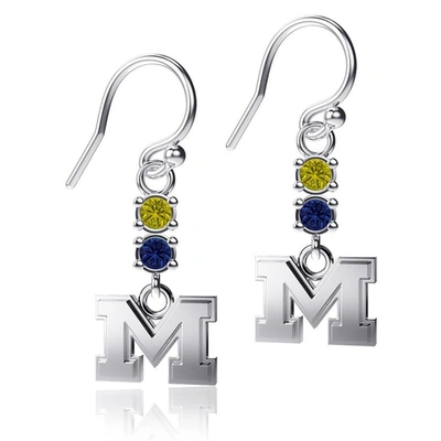 Dayna Designs Michigan Wolverines Dangle Crystal Earrings In Silver