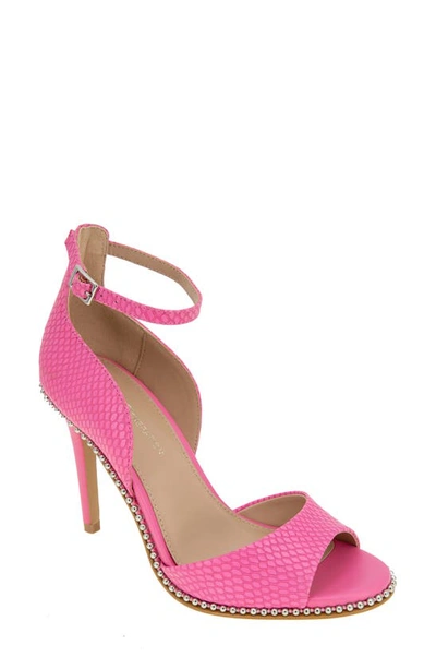 Bcbgeneration Jessika Snake Embossed Ankle Strap Sandal In Bubblegum Breach