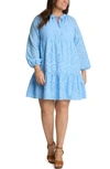 Adyson Parker Long Sleeve Cotton Eyelet Dress In Soft Sky