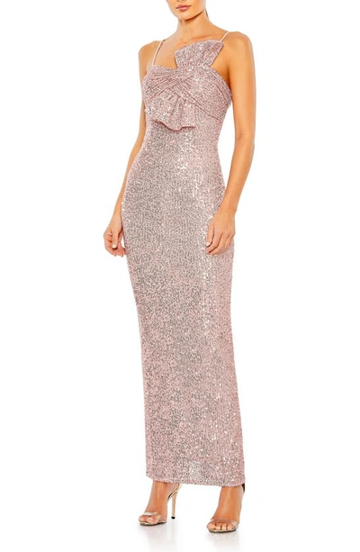 Mac Duggal Bow Bodice Sequin Column Gown In Rose Pink