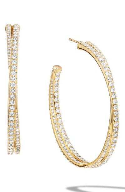 David Yurman Women's Full Pavé Crossover Hoop Earrings In 18k Yellow Gold