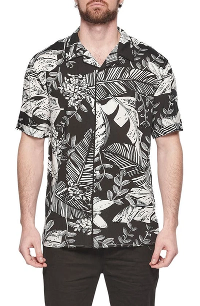 Elevenparis Floral Short Sleeve Button-up Camp Shirt In Black Tropical