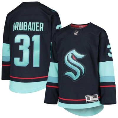 Outerstuff Kids' Youth Philipp Grubauer Deep Sea Blue Seattle Kraken Home Premier Player Jersey In Navy