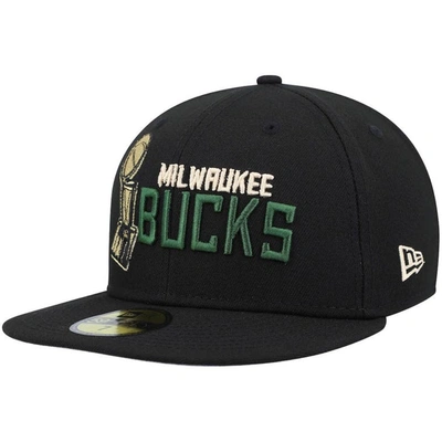 New Era Black Milwaukee Bucks Champs Trophy 59fifty Fitted Hat