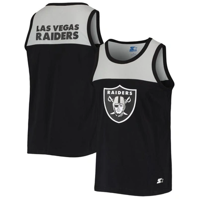 Starter Men's  Black, Silver Las Vegas Raiders Team Touchdown Fashion Tank Top In Black,silver