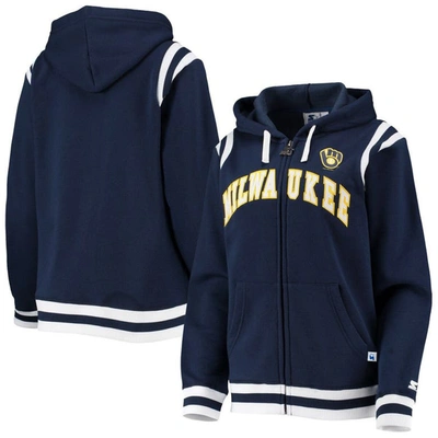 Starter Navy Milwaukee Brewers Vintage Full-zip Hoodie