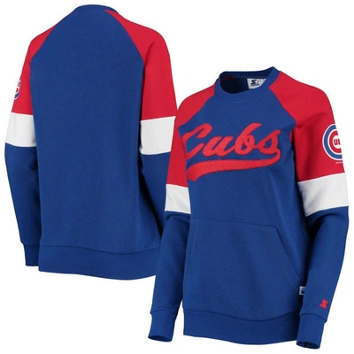 Starter Women's  Royal And Red Chicago Cubs Playmaker Raglan Pullover Sweatshirt In Royal,red