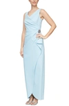 Alex Evenings Embellished Side Drape Column Gown In Light Blue