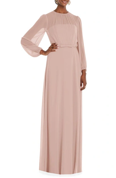 Dessy Collection Strapless Chiffon Puff Sleeve Blouson Overlay Maxi Dress In Pink