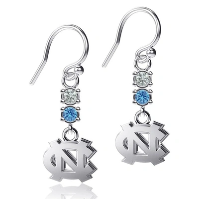 Dayna Designs North Carolina Tar Heels Dangle Crystal Earrings In Silver