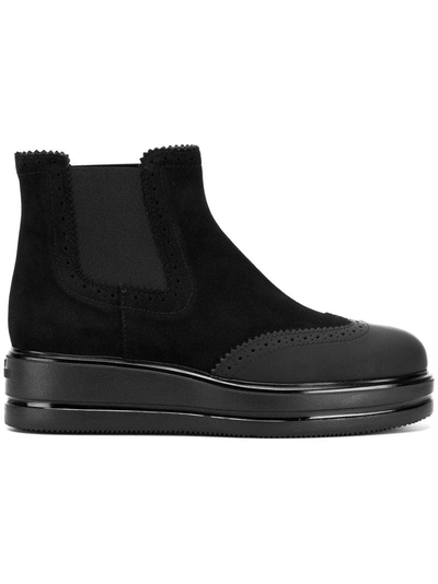 Hogan Suede & Leather Ankle Boot H323 In Black