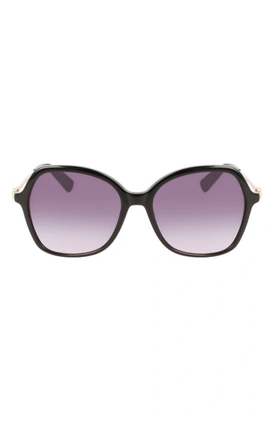 Longchamp 57mm Amazone Modified Rectangle Sunglasses In Black