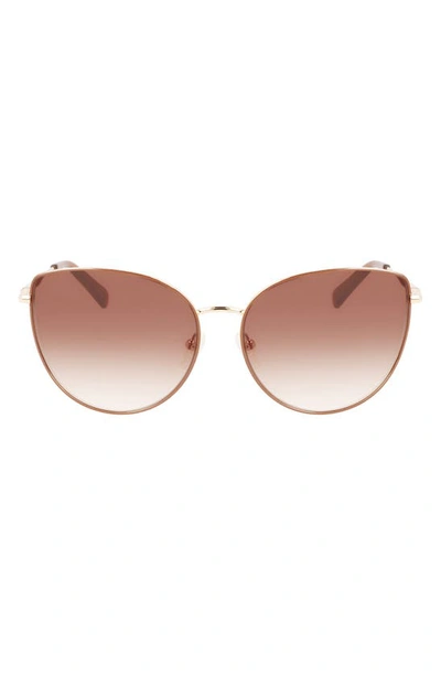 Longchamp Roseau 60mm Cat Eye Sunglasses In Gold/ Beige