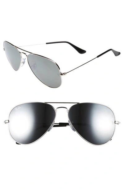 Ray Ban Standard Original 58mm Aviator Sunglasses In Silver Mirror