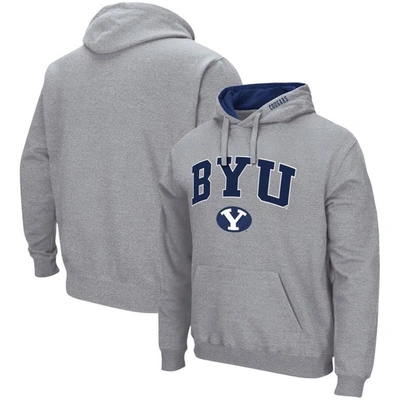 Colosseum Heather Gray Byu Cougars Arch & Logo 3.0 Pullover Hoodie