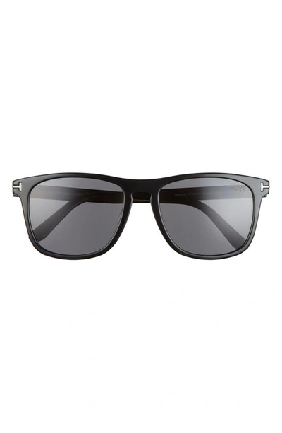 Tom Ford Gerard 56mm Square Sunglasses In Shiny Black / Smoke Polarized