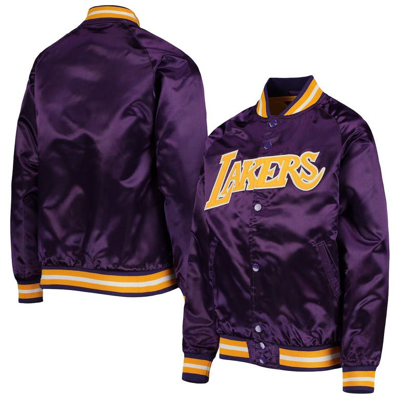 Mitchell & Ness Kids' Youth  Purple Los Angeles Lakers Hardwood Classics Satin Raglan Full-snap Jacket