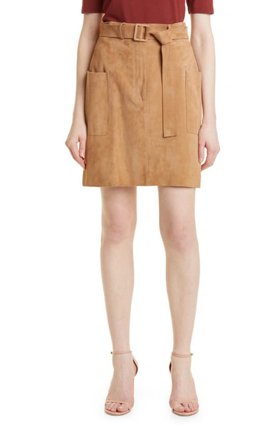 Hugo Boss Semita Belted Suede Skirt In Iconic Camel