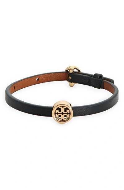 Tory Burch Miller Leather Bracelet In Black,tan,gold