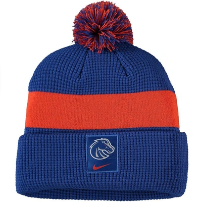 Nike Royal Boise State Broncos Logo Sideline Cuffed Knit Hat With Pom